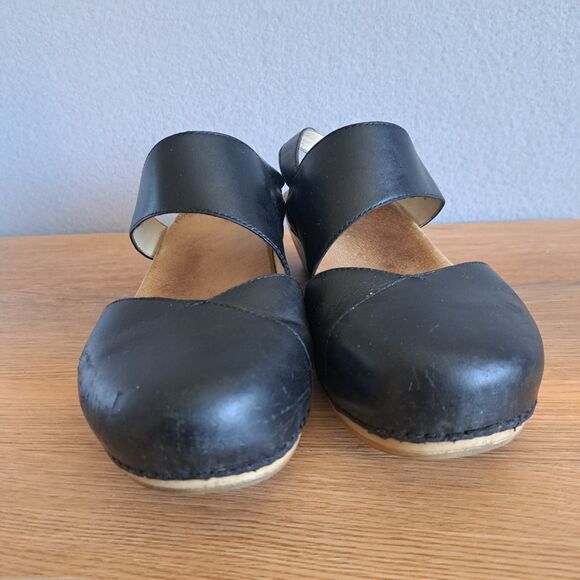 Dansko Thea Leather Clogs Slingback Sandals Wood Cut Out Black Womens 38 7 7.5 - Picture 7 of 10